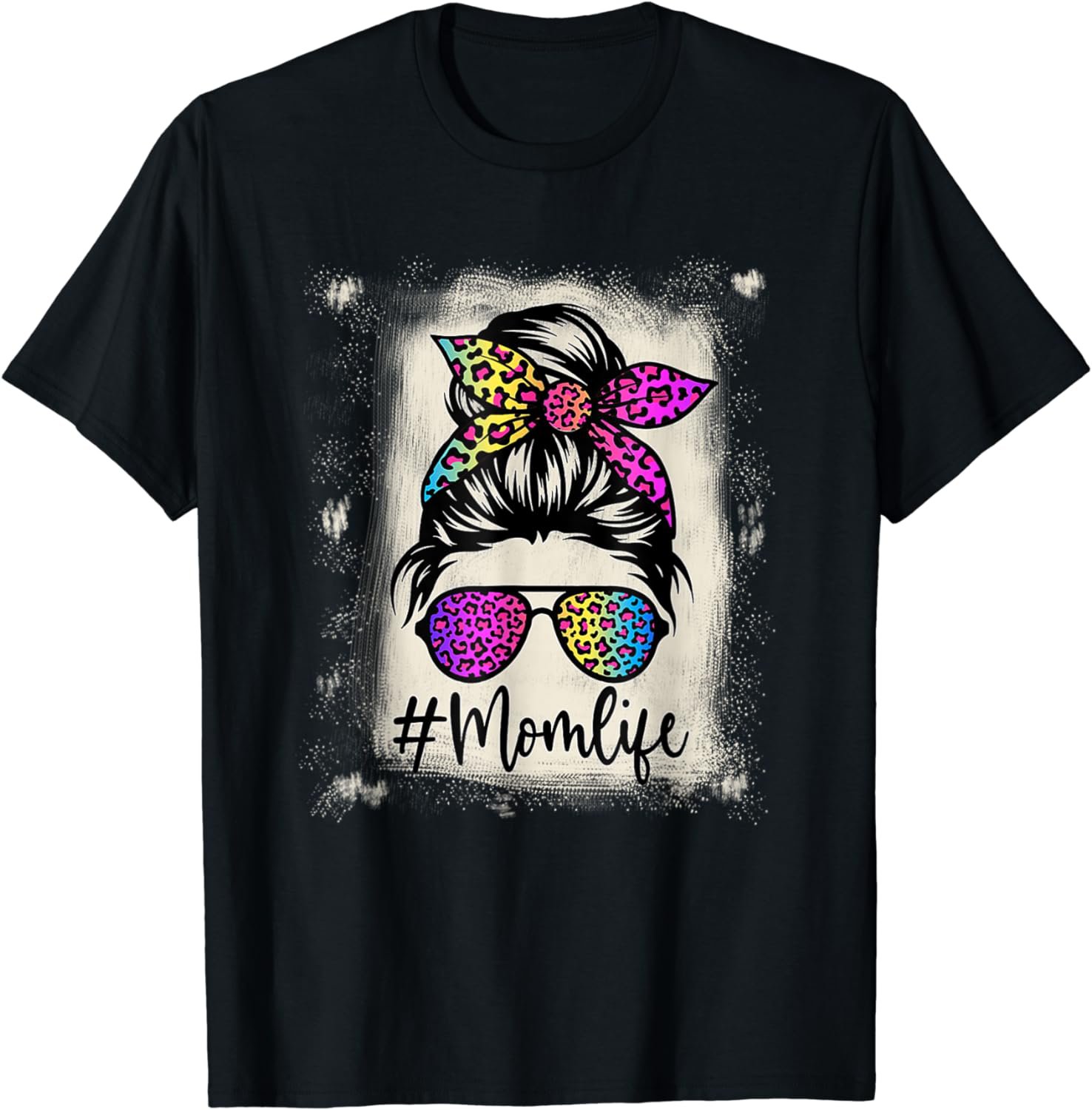 Womens Mom life Bleached Rainbow Leopard Mama Mother T-Shirt