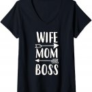 Womens Wife Mom Boss Gift from husband for Birthday Mother's Day V-Neck T-Shirt