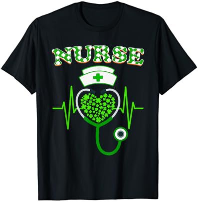 Irish Nurse St Patricks Day Tee Stethoscope & Heartbeat T-Shirt