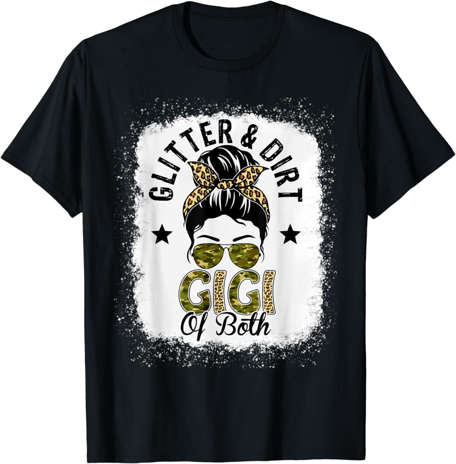 Gigi Of Both Messy Bun Leopard Camo Bleached Mother's Day T-Shirt