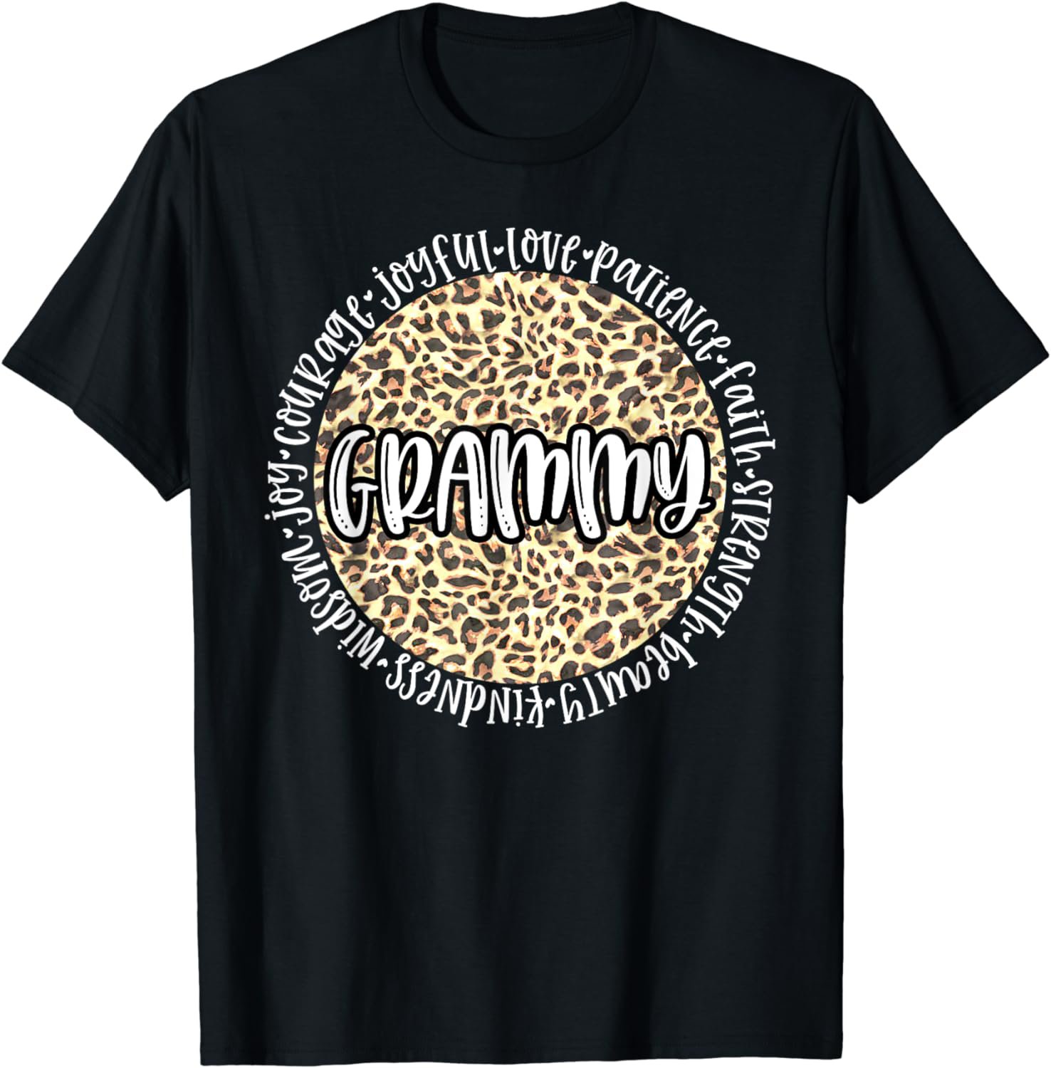 GRAMMY Cheetah Leopard Print Circle Love Patience Black T-Shirt