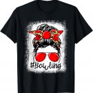 Leopard Messy Bun Mom Mother's Day Bowling Mommy T-Shirt