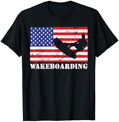 Distressed Wakeboarding USA American Flag Vintage Wakeboard T-Shirt
