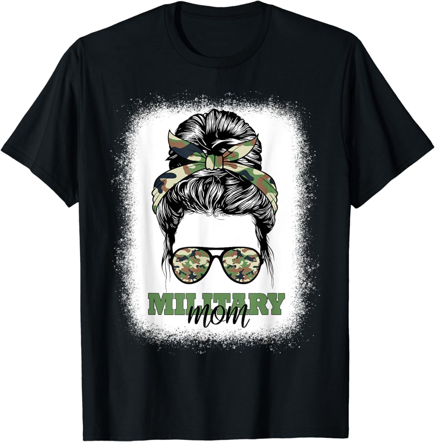 Military Mom Bleached Messy Bun Camo Patriotic Mother's Day T-Shirt