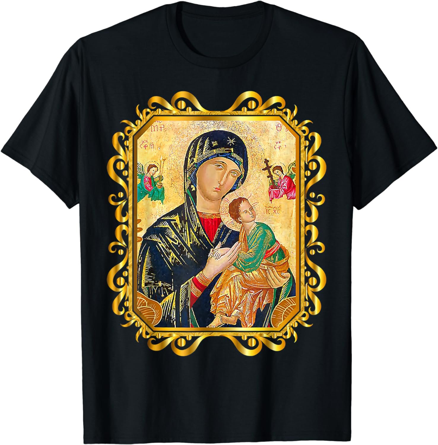 Our Lady Of Perpetual Help Blessed Mother Mary Catholic Icon T-Shirt