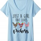 Womens Just a girl that loves peckers funny chicken lover rooster V-Neck T-Shirt