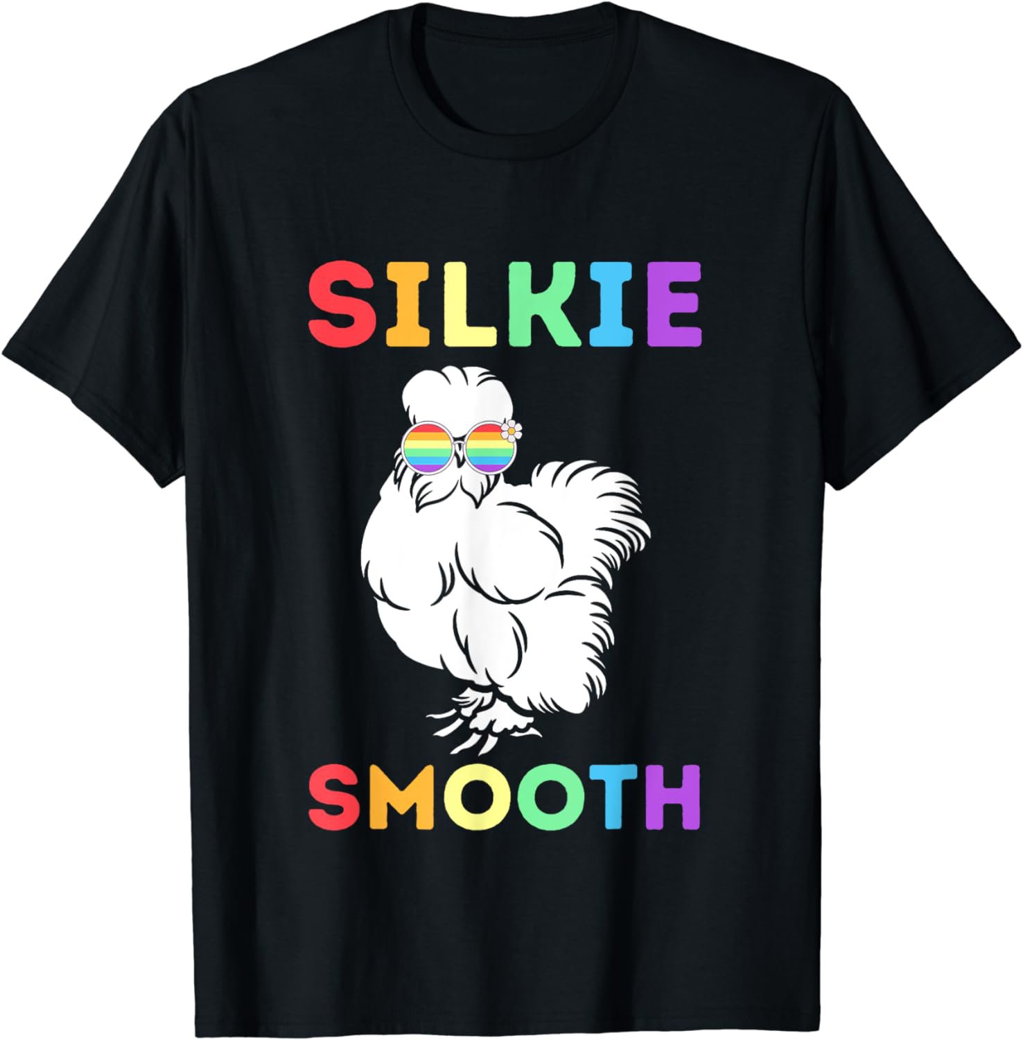 Silkie Fluffy Chicken Silky Smooth Wearing Rainbow Shades T-Shirt