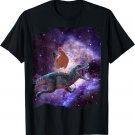 Chicken Riding Dinosaur In Space - Rainbow T-Shirt