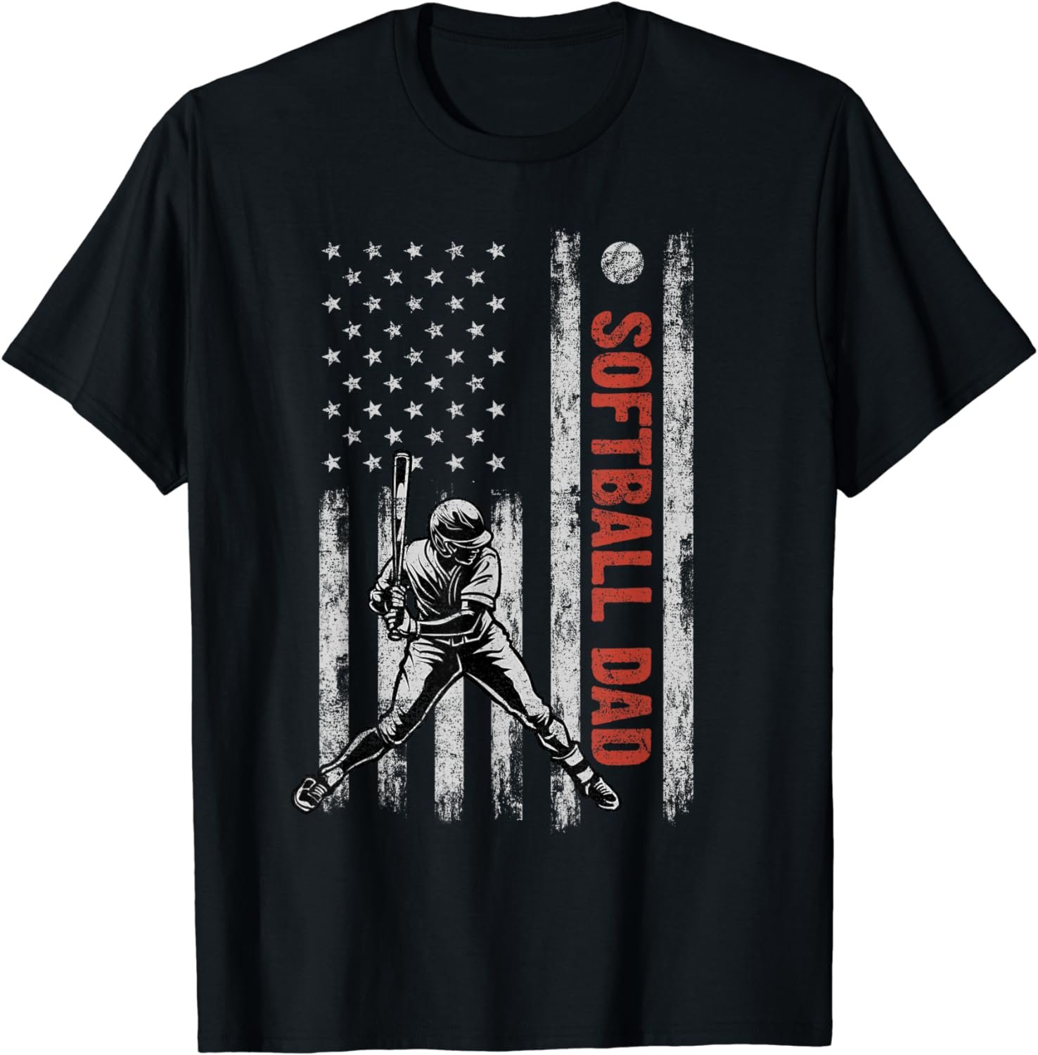 Softball Dad American Flag Father's Day 4th Of July Gift T-Shirt