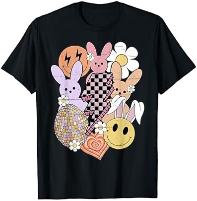 Retro Groovy Bunny Smile | Happy Easter Day Hippie Trendy T-Shirt