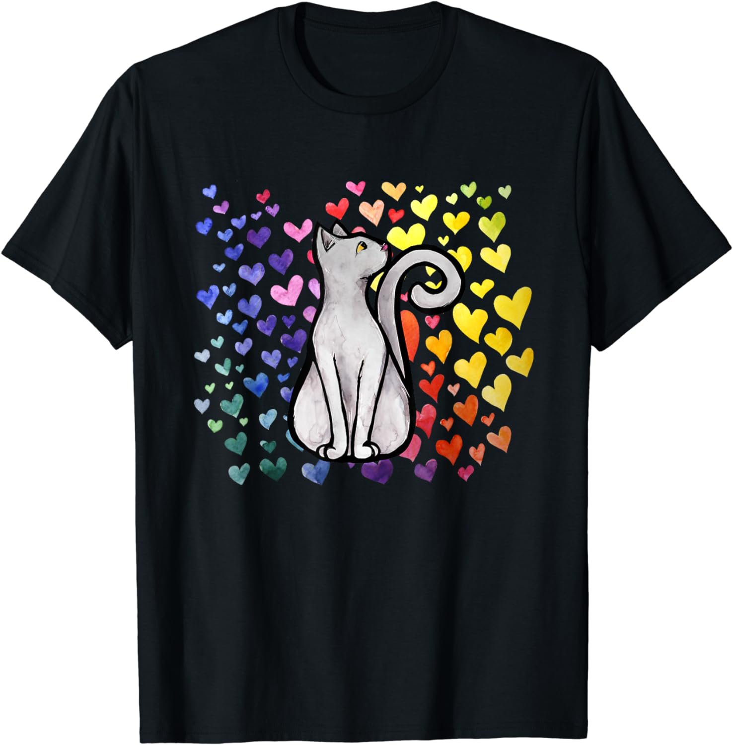 Rainbow Cat love Hearts cute T-Shirt