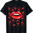 Red Lips Hearts Valentines Day Cute Love T-Shirt