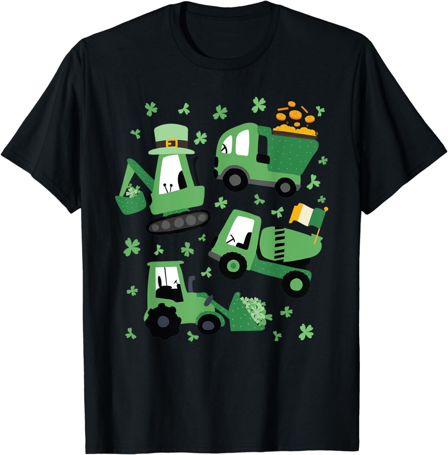 Construction Trucks St. Paddys Shamrocks St Patricks Kids T-Shirt
