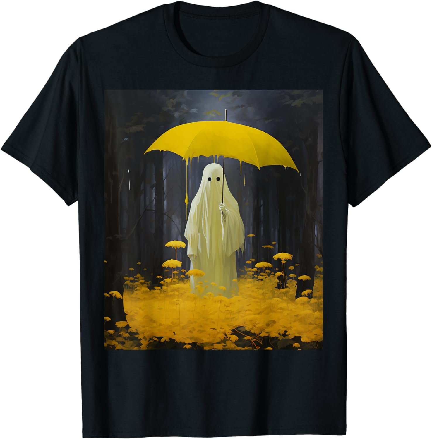 Vintage Floral Ghost In The Forest Cute Halloween Aesthetic T-Shirt