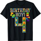 Cute 4th Birthday Gift 4 Years Old Block Building Boys Kids T-Shirt
