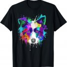 Cute Border Collie Dog Face Puppy Colorful Pop Art Style T-Shirt