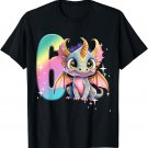 6th Birthday Shirt Dragon Party Rainbow Girl Dragon Cute Six T-Shirt