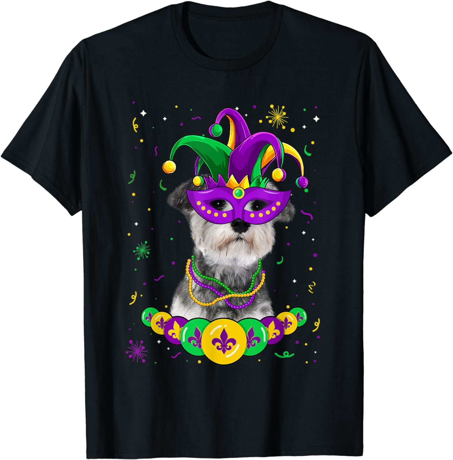 Schnauzer Dog Lover Mardi Gras Carnival Funny Mask Beads T-Shirt