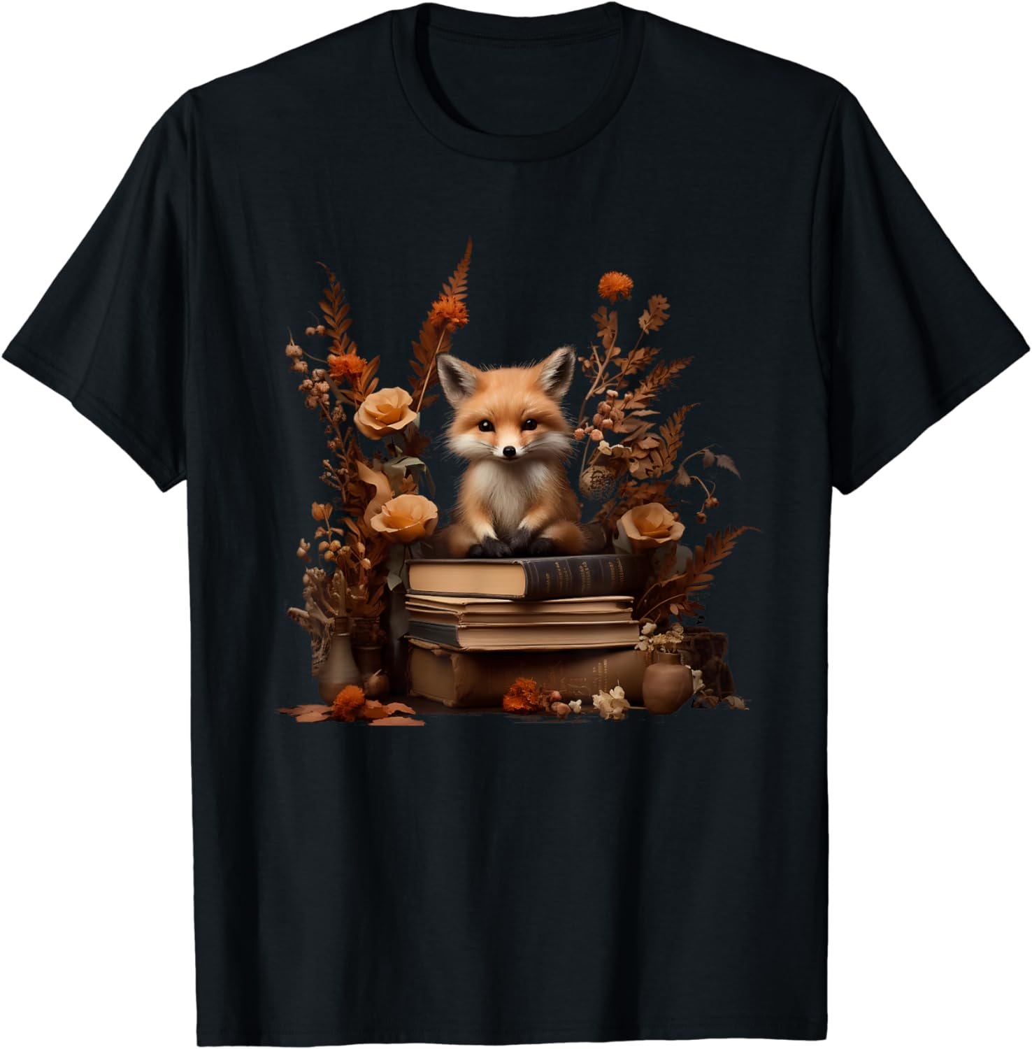 Cottagecore Aesthetic Floral Fox Books Girls Women Graphic T-Shirt