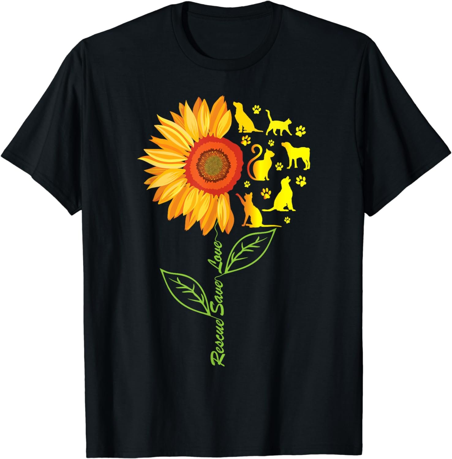 RESCUE SAVE LOVE PET Animal Shelter Sunflower Graphic Cute T-Shirt