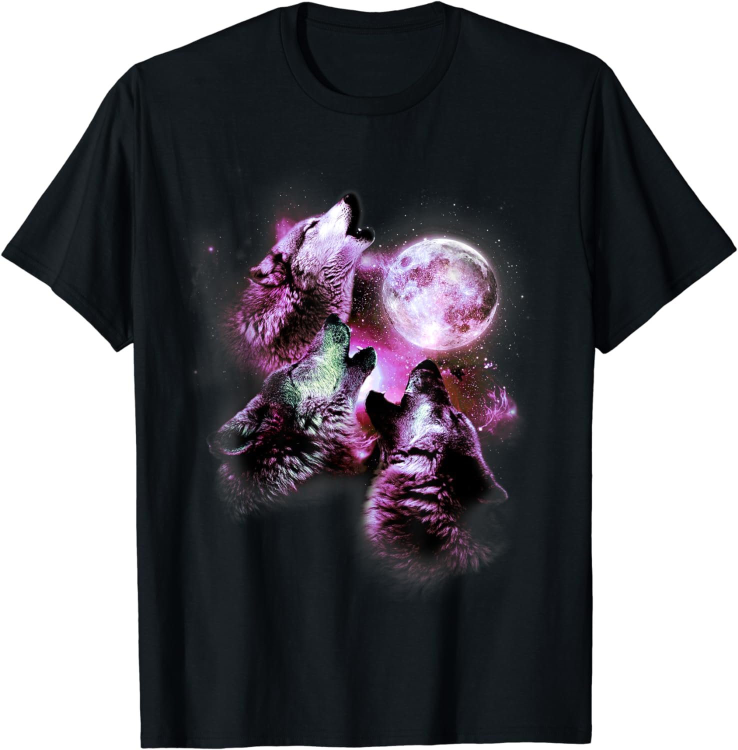 Colorful Cute Pink Howling Wolf Moon Galaxy Shirt
