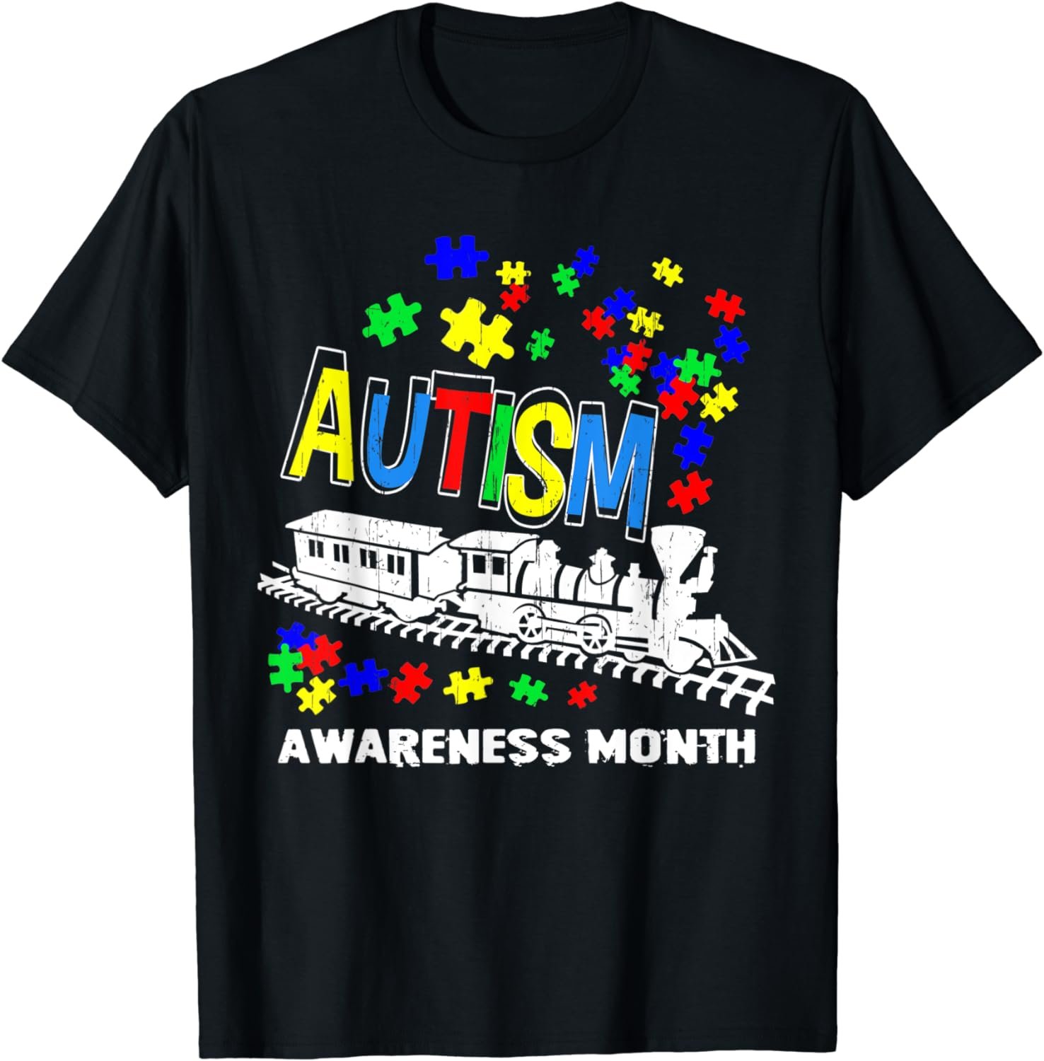 Autism Awareness Month Puzzle Train Cute Autistic Aware Art T-Shirt