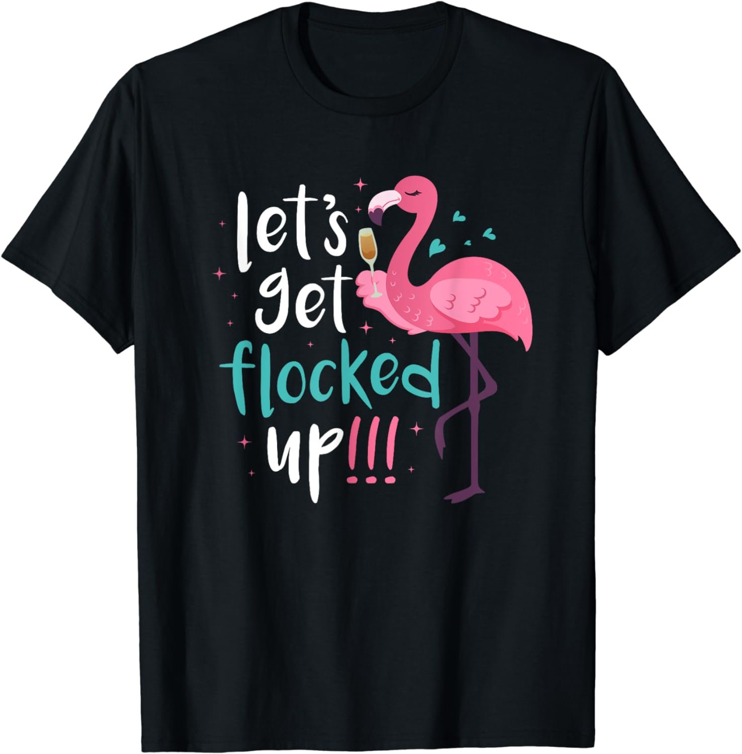 Flamingo Flocked Up Champagne Matching Bachelorette Party T-Shirt