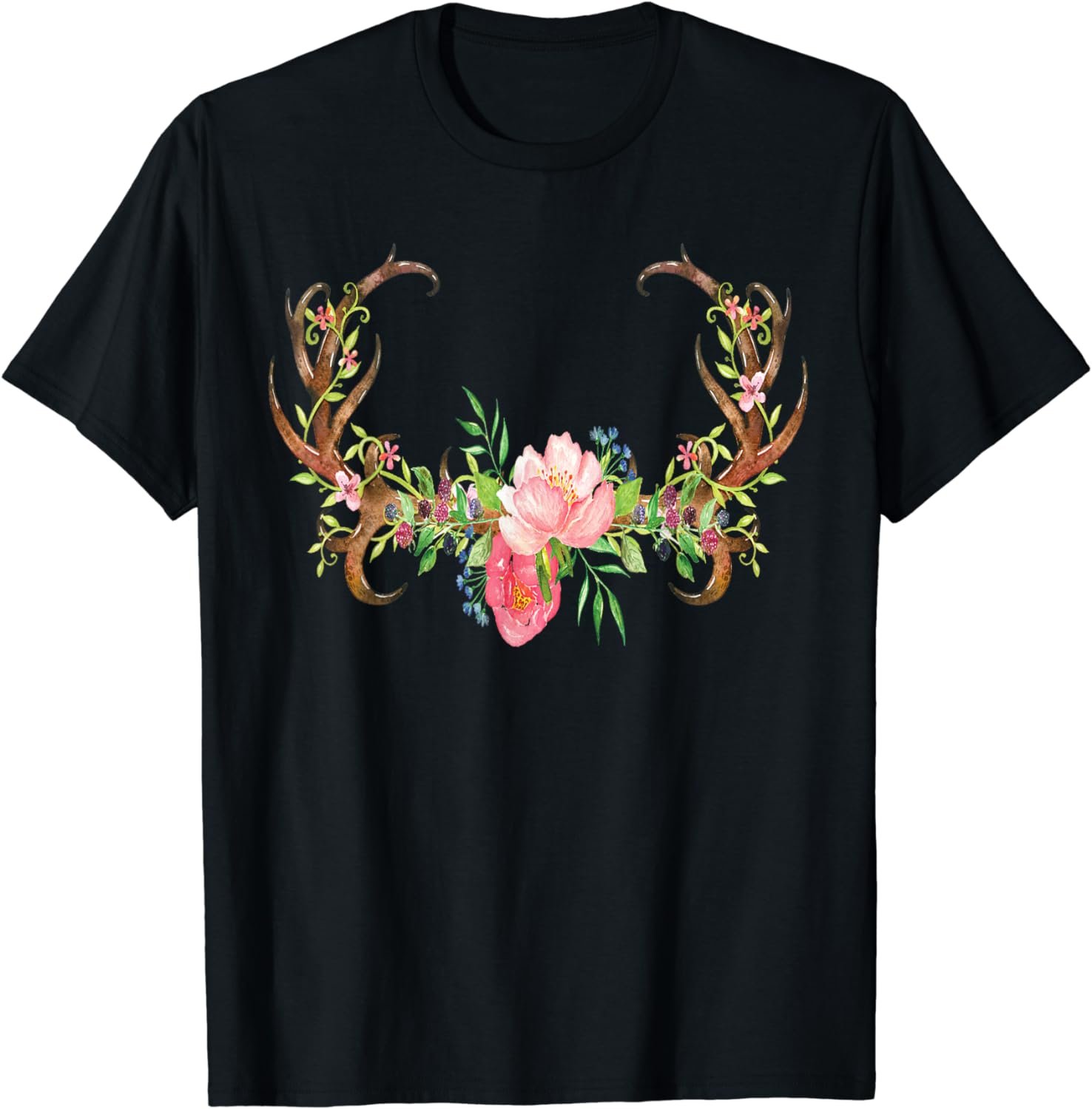 Rustic Deer Antlers Beautiful Flowers Cute BOHO Love Gift T-Shirt