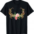 Rustic Deer Antlers Beautiful Flowers Cute BOHO Love Gift T-Shirt