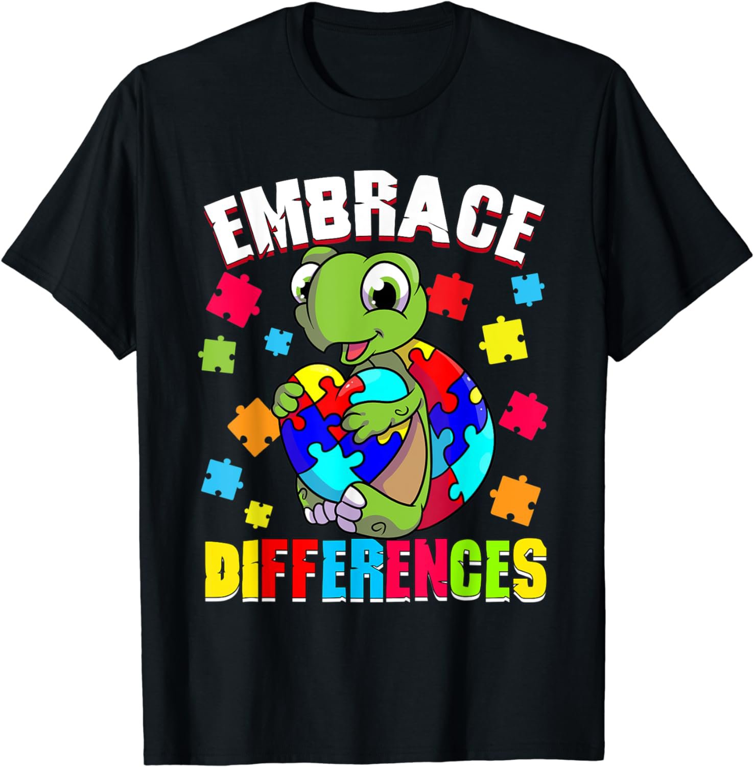 Cute Autism Turtle Puzzle Shell Autism Embrace Differences T-Shirt