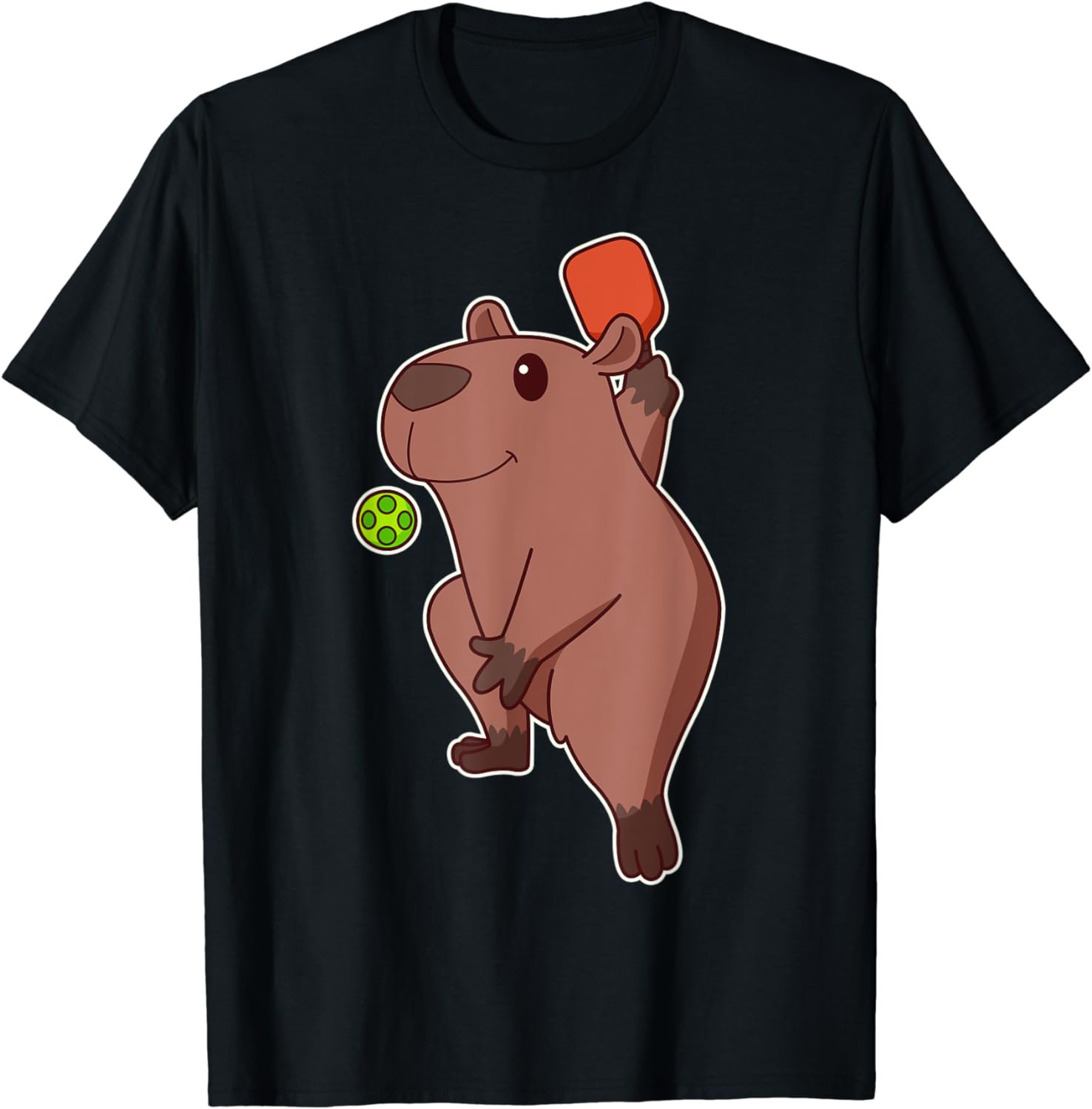Cute Kawaii Capybara Playing Pickleball T-Shirt