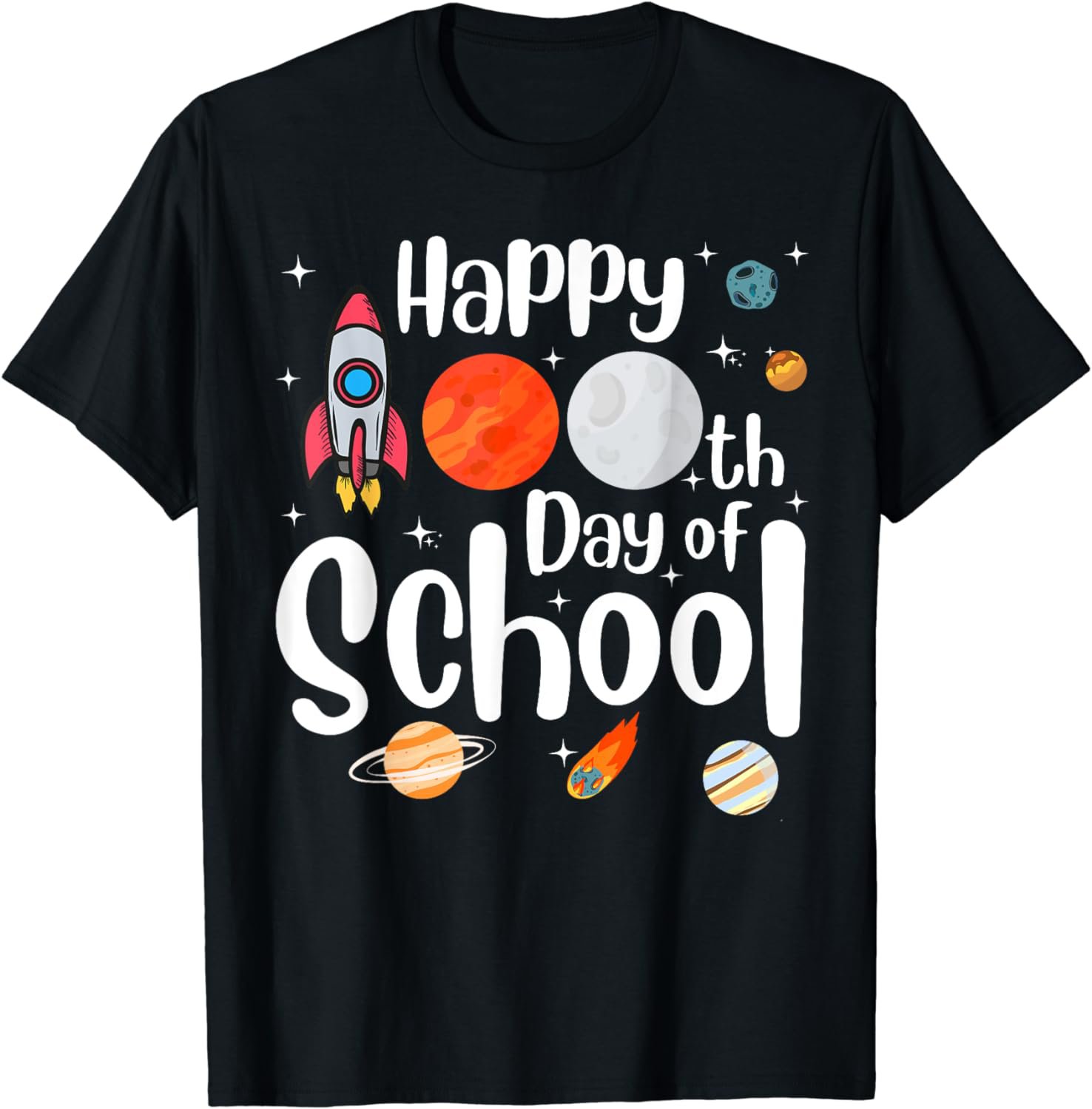 Happy 100th Day Of School Space Funny Teacher Student Kids T-Shirt