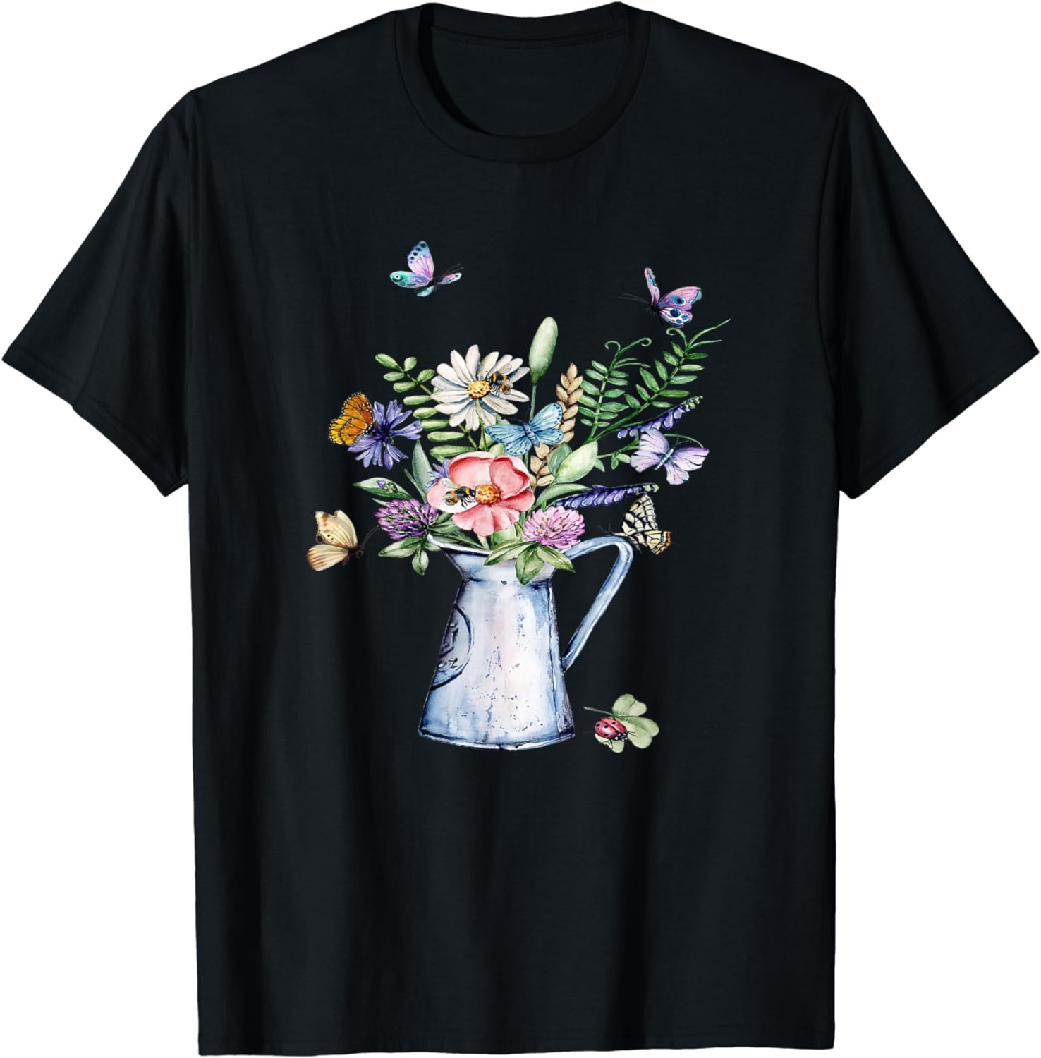 Cute Water Pitcher Bee Butterfly Wildflower Cottagecore T-Shirt