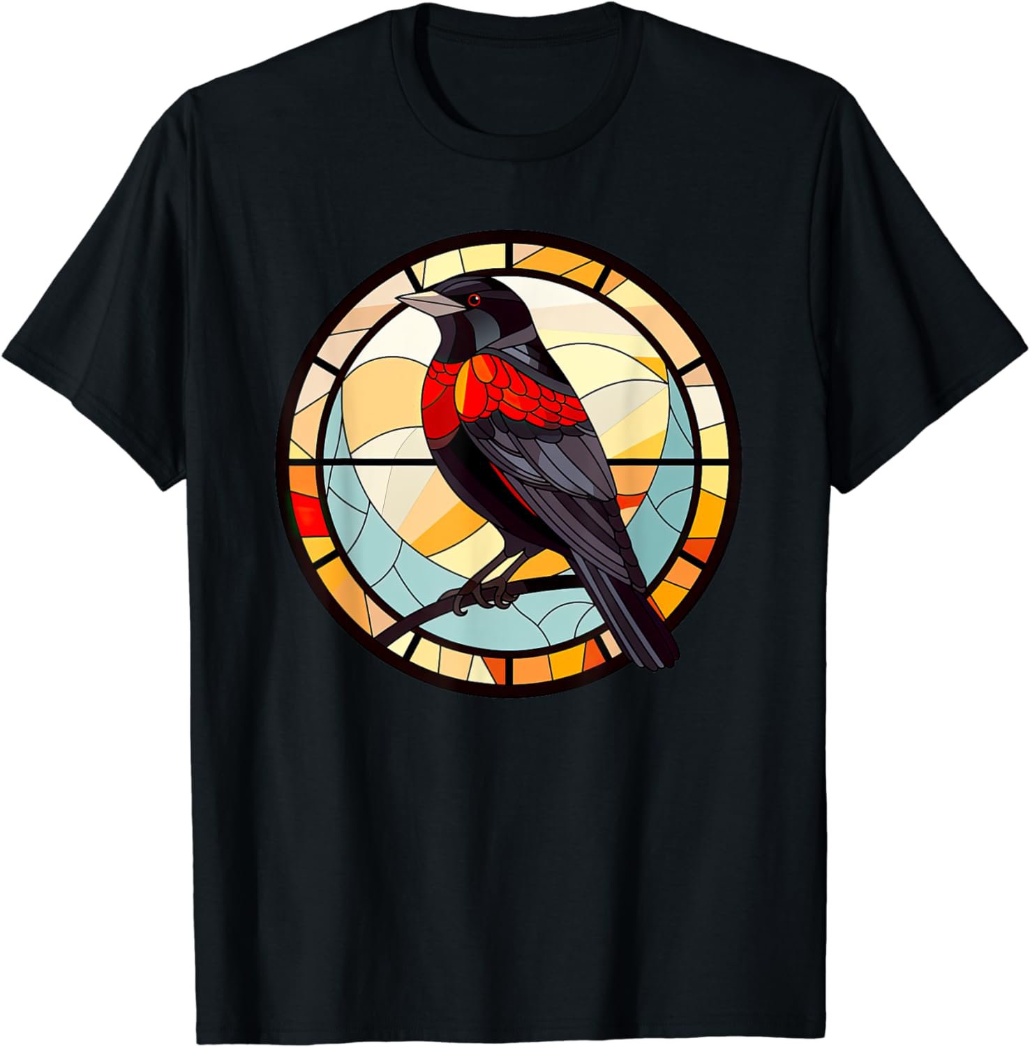 Red Winged Blackbird StainedGlass Red-Winged Blackbird Lover T-Shirt