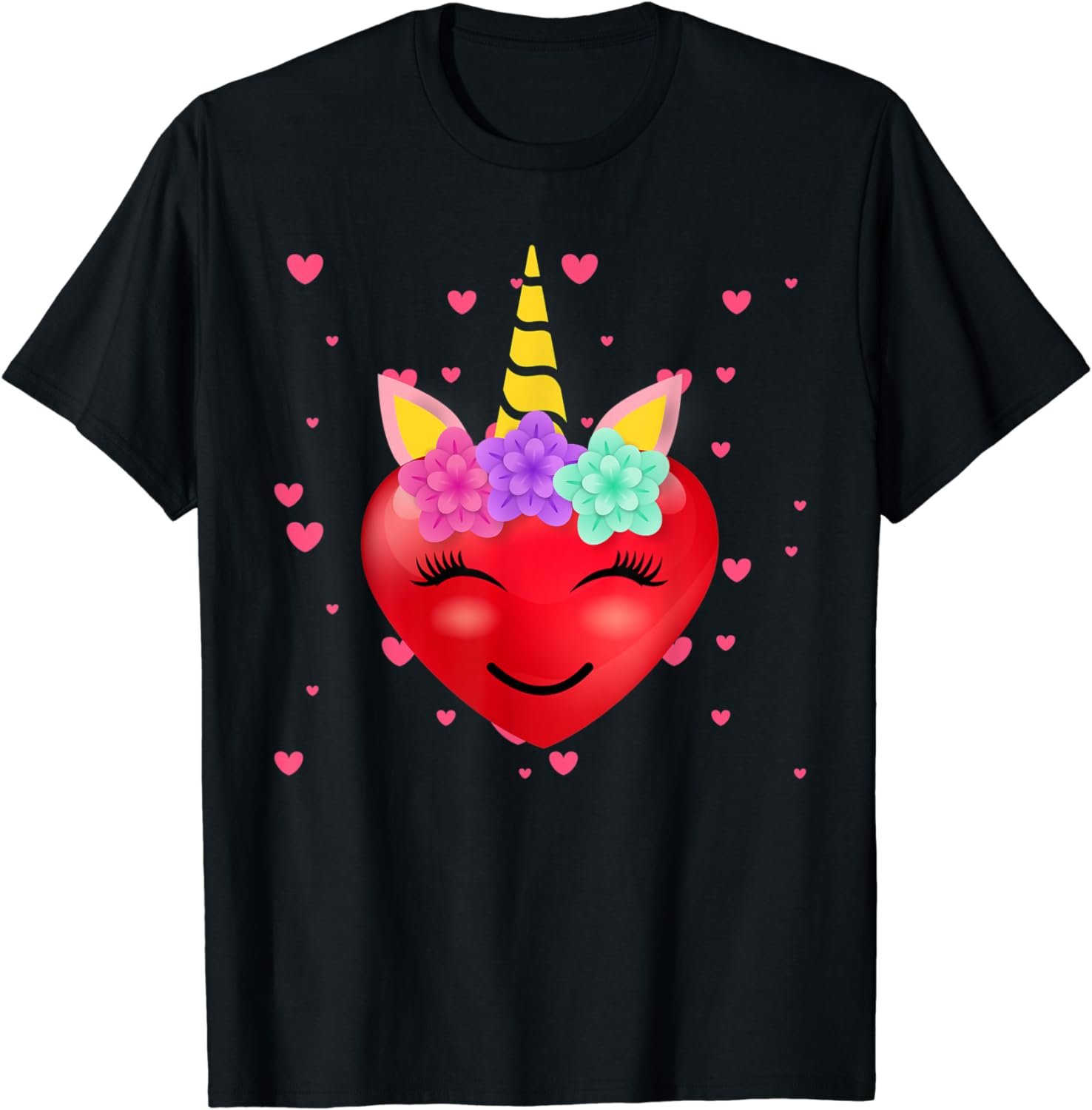 Cute Unicorn Heart Valentines Day Girls Kids T-Shirt