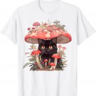 A Black Cat With a Mushroom Hat in The Shape of A Mushroom T-Shirt