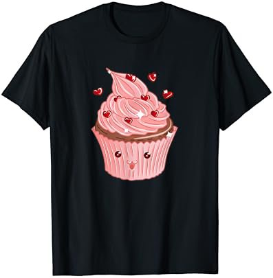 Cute Pink Cake Illustration Strawberry Cupcake With Hearts T-Shirt