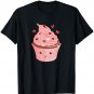 Cute Pink Cake Illustration Strawberry Cupcake With Hearts T-Shirt