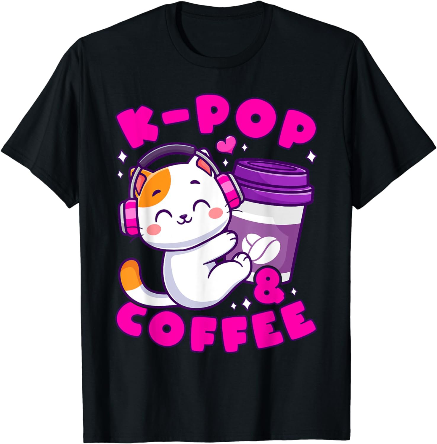Cat, K-Pop & Coffee, Korean Music, Cute Playful Kitten T-Shirt