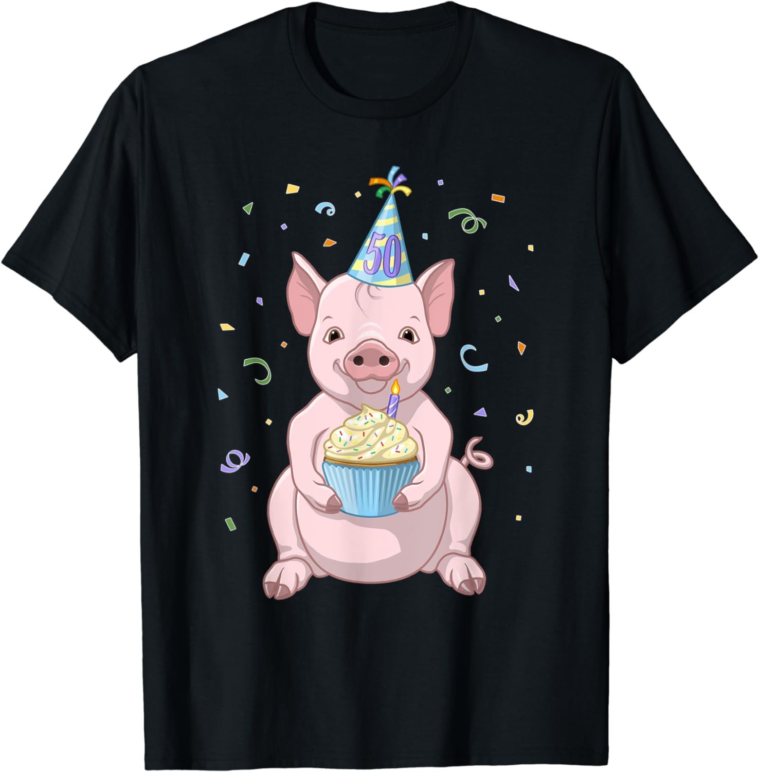 Cute Pink Pig Party Hat 50th Birthday Cupcake Gift T-Shirt