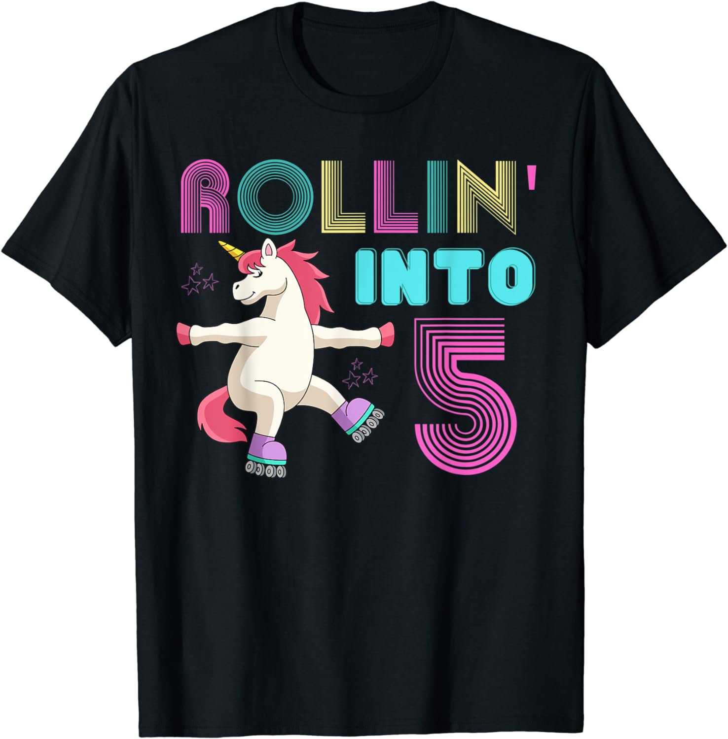 Rolling Into 5 Birthday Roller Skating Cute Unicorn Girl T-Shirt