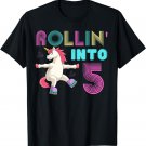 Rolling Into 5 Birthday Roller Skating Cute Unicorn Girl T-Shirt