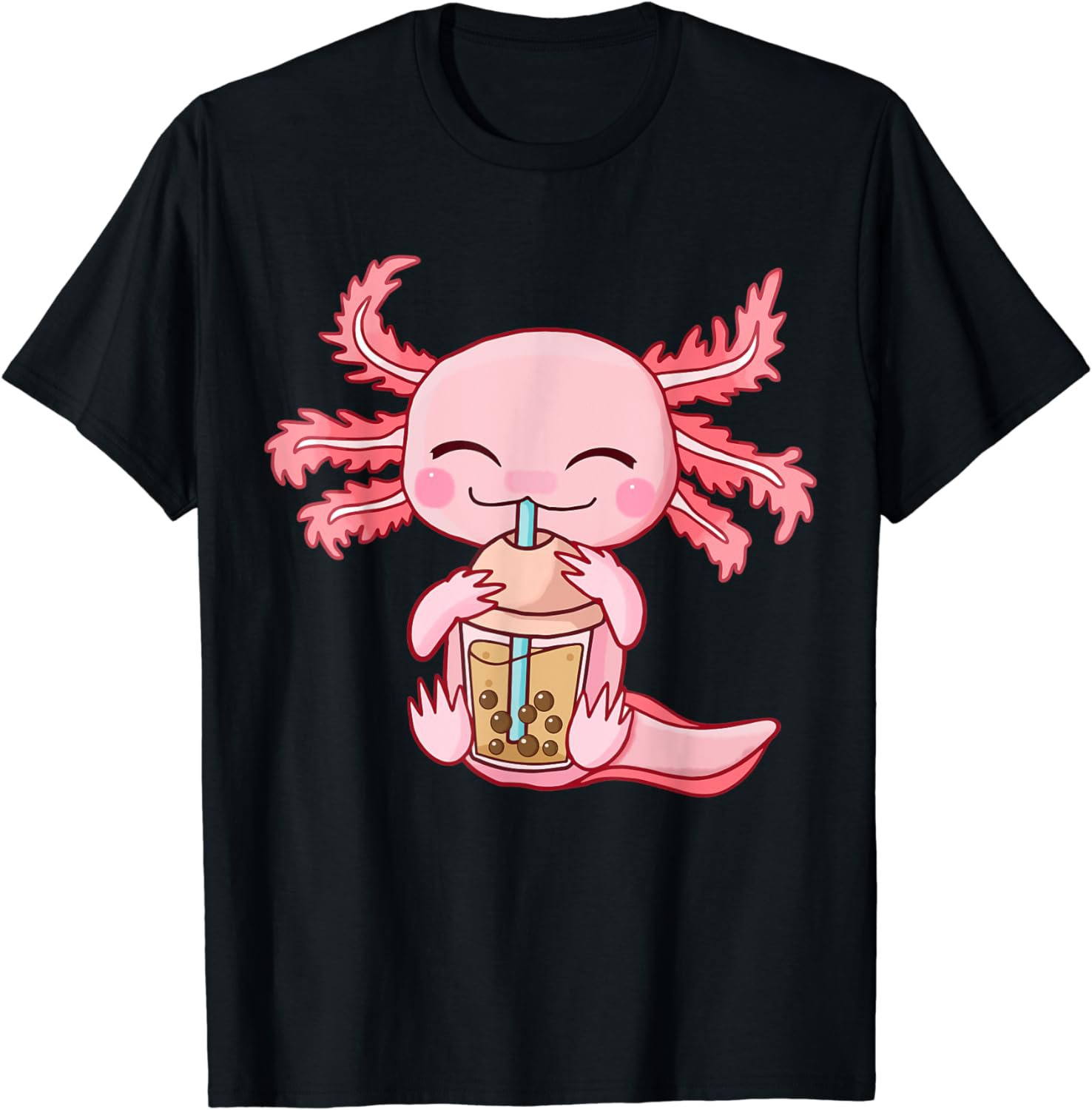 Kawaii Axolotl Drinking Boba Bubble Tea Anime Girls Teens T-Shirt