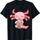 Kawaii Axolotl Drinking Boba Bubble Tea Anime Girls Teens T-Shirt