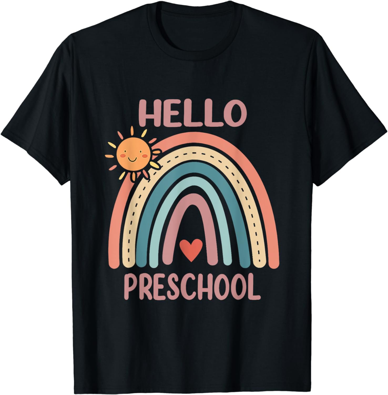 Boho Rainbow Heart For Teachers Women Hello Preschool T-Shirt