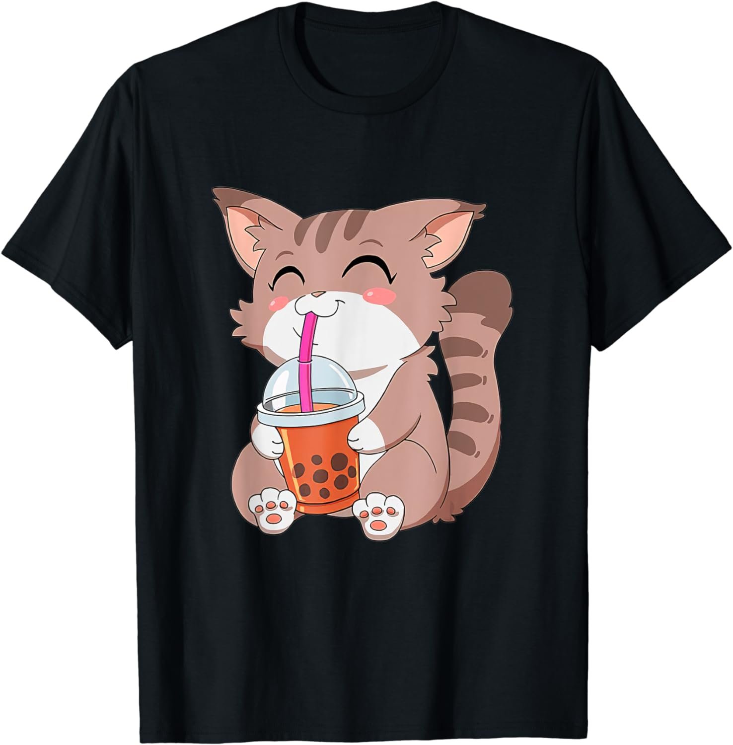 Cute Cat Boba Bubble Tea Anime Otaku Kawaii Neko Girls Teens T-Shirt