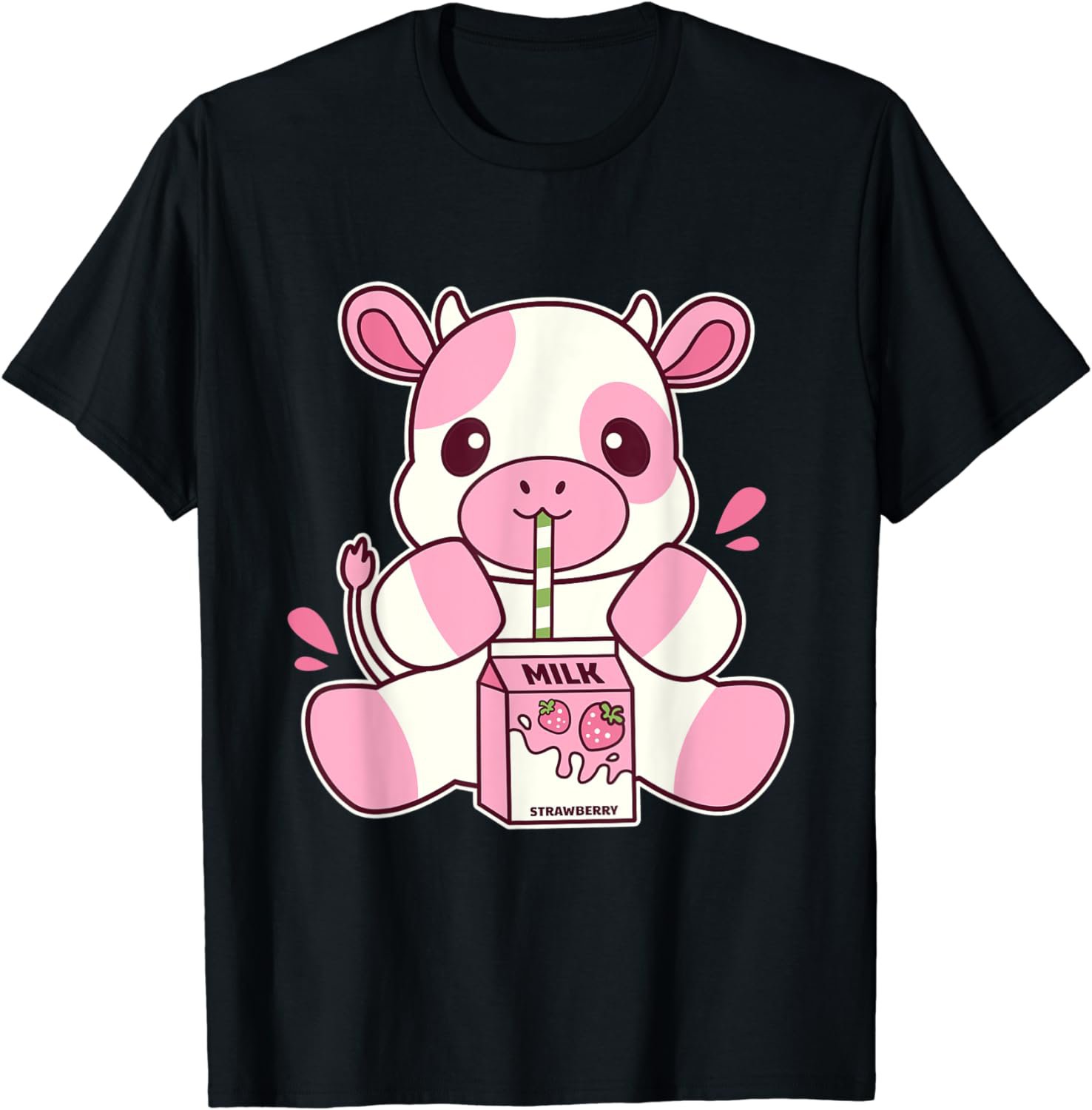 Aesthetic Kawaii Strawberry Cow Drinking Strawberry Milk T-Shirt