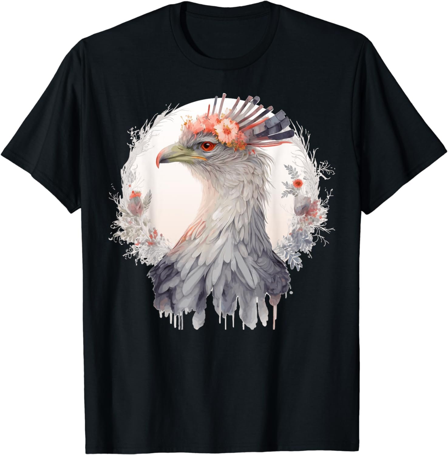 Cute Secretary Bird Flower Crown Floral Exotic Birds T-Shirt
