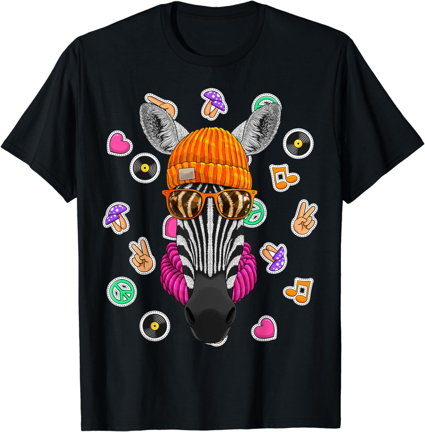 Hipster Zebra Geek Nerd Glasses Animal Love Peace Sign T-Shirt