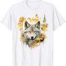 Cute Wolf Art with Trees, Flowers and Mushrooms T-Shirt